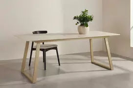 Venture Design Valgomojo stalas Estelle 200x90 cm, smėlio/beige marmuro imitacijos