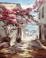 SuperColor Tapyba Pagal Skaičius: „Viduržemio jūros gatvelė su bugenvilėmis“ 40x50 cm