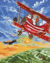 SuperColor Tapyba Pagal Skaičius: „Mieli gyvūnai skraidantys senoviniu lėktuvu“ 40x50 cm