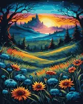 SuperColor Tapyba Pagal Skaičius: „Slėnio takelis saulėlydyje“ 40x50 cm