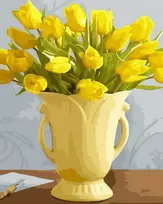 SuperColor Tapyba Pagal Skaičius: „Geltonos tulpės keraminėje vazoje“ 40x50 cm
