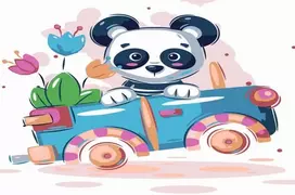 SuperColor Tapyba Pagal Skaičius: „Panda vairuoja žaislinį automobiliuką“ 20x30 cm