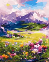 SuperColor Tapyba Pagal Skaičius: „Kalnų pieva su gėlėmis“ 40x50 cm