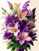 SuperColor Tapyba Pagal Skaičius: „Violetinių lelijų puokštė“ 40x50 cm