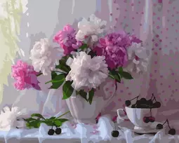 SuperColor Tapyba Pagal Skaičius: „Bijūnų puokštė su vyšniomis“ 40x50 cm