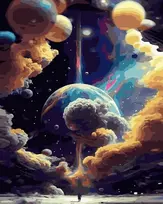 SuperColor Tapyba Pagal Skaičius: „Kosminė fantazija su planetomis“ 40x50 cm