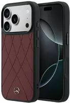 Dėklas Korpusas Mercedes Leather Crossed Lines MagSafe, skirtas iPhone 18 Pro / 17 Pro, bordo spalvos