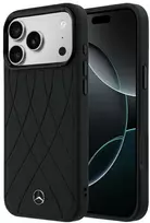 Dėklas Mercedes Leather Crossed Lines MagSafe, skirtas iPhone 18 Pro Max / 17 Pro Max, juodas