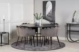 Venture Design Valgomasis stalas, Kopenhaga, ⌀140 cm, Juodas, Kėdė, Limhamn, 54x76 cm, Pilka