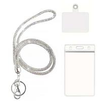 Rhinestones Neck Lanyard with Card Badge Holder 2.64x4.57In Clear Vertical Card Holder and Lanyard Set for Doctor Nurse 1 white