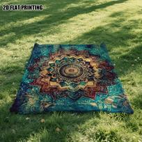 A Bohemian Mandala Turquoise Blue And Golden Outdoor Blanket - Soft And Warm, Suitable for Camping, Yoga, And Home Decor - Easy-Care Fabric 75X95CM black