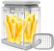French Fry Cutter 4-in-1 – Potato Cutter for Fries, Onion Dicer, Food Chopper & Apple Slicer – Manual Hand Vegetable Cutter with 4 Blades yellow