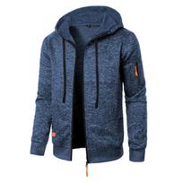 Autumn New Men's Casual Textured Hooded Zipper Sweatshirt Jacket Fashion Sportswear Male Outerwear M tamsiai mėlyna spalva