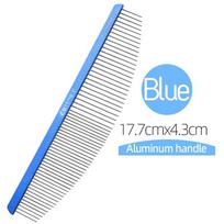 Fenice Crescent Style Pet Stainless Steel Semi-circular Dog Grooming Equipment Aluminum Handle Hair Cleaning Comb for Dogs/Cats mėlyna