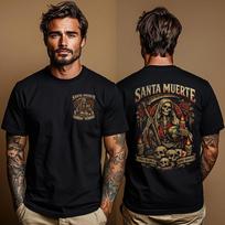 Santa Muerte Shirt: Grim Reaper Back Print Tee | Gothic Death Saint Shirt | Mexican Folk Fan Gift | Chicano Fashion Tee | Latino Culture Top L black