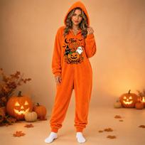 Women's Flannel One-Piece Jumpsuit with Halloween Print for and Costume Wear L juoda