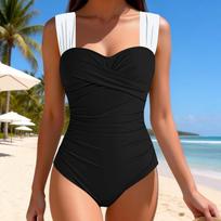 Women S Cross Design One Piece Swimsuit Sexy Slim Fit For Pool Spa S juoda