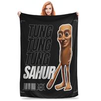 Tung Tung Tung Sahur megztas pledas Italijos smegenų puvinio flanelinis pledas Lovos patalynė Sofos Asmeninės lengvos lovatiesės, Size: 75*100cm, Weight: 230 GSM black