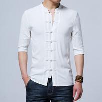 Vyriški medvilniniai lininiai marškiniai, vyriški pusės rankovių, ploni mandarinų apykaklės marškiniai, kiniško stiliaus „Camisa Masculina“. M balta