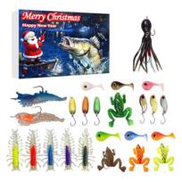 Yousheng 2025 Fishing Advent Calendar Christmas Countdown Calendar with 24 Baits 24 Days Fishing Lures Set for Men Dad Teen Anglers B blue