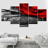 Raudonos žiedlapių pilko fono 5 dalių tapetai Dailės drobės spaudinys modernus plakatas Modulinis meno paveikslas svetainei Namų dekoravimui 20x35 20x45 20x55cm gray