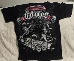 SKULL CAR MONEY GANGSTER VILLA ZAPATA UNTAMED BROWN PRIDE MEXICO T-shirt XL gray