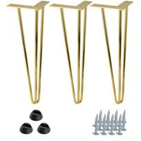 Set of 3 furniture legs Hairpin legs gold gloss height 41cm for a table