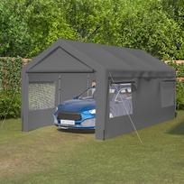 Carportas, garažas, palapinė 3x6m, pilka, atspari žiemai, su atidaromu langu, nuimamomis šoninėmis sienelėmis ir stogu, apsauginė danga automobiliui, visureigiui, valčiai ir sunkvežimiui 592.84 x 310.9 x 276.75 c pilka