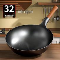 Zhangqiu Traditional Non-stick Cast Iron Wok - Coating-Free Stir-fry Pan for Home and Commercial Gas Stoves beige