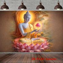 Luxurious Buddha Buddha Statue Tapestry Wall Hanging Zen Spiritual Buddhist Lotus Enlightenment Art Decor for Living Room Bedroo 100X70CM orange