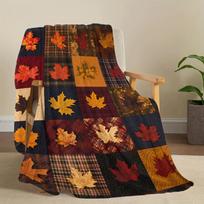 Autumn Leaves Patchwork Quilt Pattern Flannel Throw Blanket - All-Season Comfort Lodge Style Polyester Digital Print Soft Cozy Flannel Blanket for Hom 75X95CM black