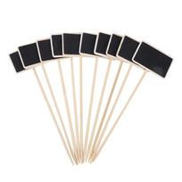 10Pcs Wood Mini Blackboard Plant Label Long Round Rod Message Board for Garden Wedding beige