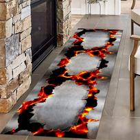 3D Optical Illusion Broken Mirror Cracked Lava Floor Print Runner Rug Non-Slip Volcano Home Decor Mat for Living Room Bedroom 40X120CM black