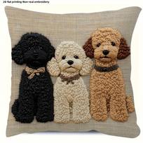 Adorable 2D Flat-Printed Non-real Embroidered Dog Pillowcase Sofa cushion cover,home room dormitory decoration,2D printing 40x40cm black