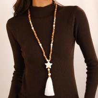 Bohemia Personality Resin Stone Beaded Long Tassel Star Pendant Necklace for Women Charm Retro Holiday Beach Collar Jewelry Gift black