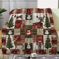 Soft Cozy Christmas Blanket - Plaid Background with Reindeer, Snowman, Trees - Heavyweight 280Gsm Flannel Throw for Couch, Bed, Car, Office - All-Seas 75X95CM gray