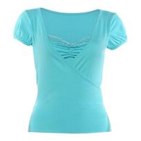 Fashion summer new women's clothing pure desire Spice Girl V-neck lace splicing short-sleeved T-shirt women's slim short top S mėlyna
