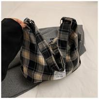 Popular literary and lazy niche plaid tote bag women's casual light and versatile large-capacity crossbody bag gray