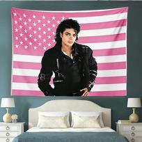 M-Michael J-Jackson Pink American Flag Tapestry Pop Star Portrait Wall Hanging Fan Bedroom Decor Gift 100X70CM gray