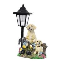 Decorative Resin Dog Figure with Solar Powered Lamp for Outdoor Use Waterproof Garden Sculpture Animal Decoration black