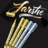 5pcs Metallic Brush Marker Pens(Golden+Silver), Waterproof Markers for Graffiti, Signature, Painting, Art School Supplies 5pcs white