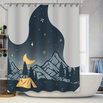 Outdoor Camping Shower Curtain Moon Stars Forest Tents Print Bath Decor Waterproof Fabric Decoration W60H190(CM)-1 Pcs gray