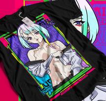 Cyberpunk Edgerunners David Lucy Rebecca T-Shirt, Anime Neon Streetwear Shirt S blue