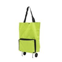 Collapsible Tote for Grocery Shopping Cart with Wheels, Foldable Reusable Bag Side Space Saving Rolling Travel Pocket, Large Capacity Portable žalia