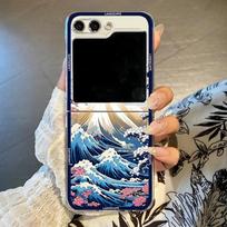 Japanese Mount Fuji Landscape Ocean Wave Phone Case for Samsung Galaxy Z Flip 7 6 5 4 3 Hard PC Clear Folding Cover for Z Flip6 For Samsung ZFlip 3 black