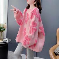 Rudens žiemos Moteriški megztiniai Lankai Sweet Pull Femme Laisvi šilti retro megztiniai S rožinė