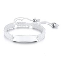Graviruota personalizuota virvės ID apyrankė, pintas reguliuojamas draugystės, porų, moterų, vyrų, individualus vardas, inicialai, riešinė NO Need Engraved white