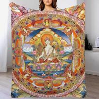 White Tara Buddhist Mandala 60 Throw Blanket Soft Warm Blanket Gift for Men Women Adults Size: 75*100cm, Weight: 230 GSM brown