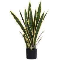 Artificial Sansevieria Realistic Fake Plant with Pot, diameter 15cm x 80cm, Green and Yellow 15 x 15 x 77 cm
