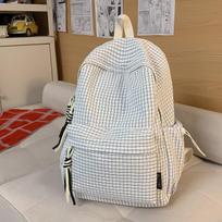 Schoolbag Campus School Bag Female Korean Edition ins Simple Plaid Backpack High School Student Large Capacity Leisure Travel Backpack white